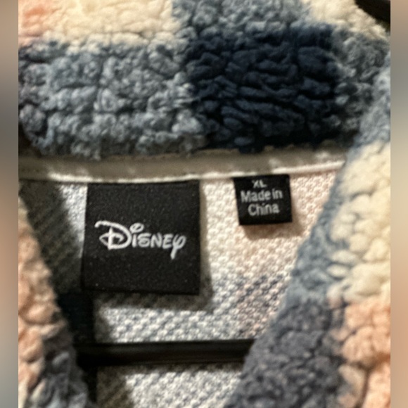 Disney Women Pink Blue Plaid Snap Button Sherpa Fleece Jacket - Picture 4 of 5